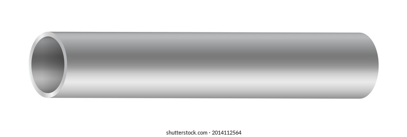 Steel cylinder pipe realistic isolated on white background. Chrome metal polished pipe for industrial and construction building template. 3d vector illustration