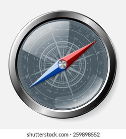 Steel detailed compass over grey background. Vector eps10.