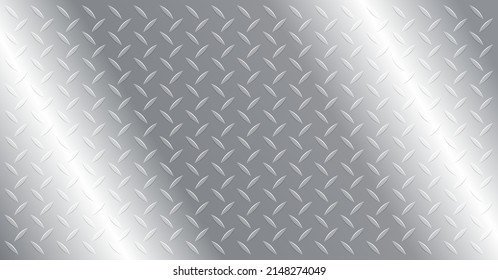 Steel Diamond Plate Pattern, Metal Flooring Background Abstract Texture Gradient Silver Iron Pale Background, Graphics Diamond Plate Light Grey Embossed Stainless Industry Aluminum Wall Floor. Vector