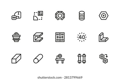 Steel Element icon set. Professional or modern icons illustration highlighting commercial construction girders and robust architectural frame elements.
