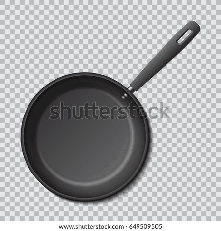 Image, Stock Photo empty black round frying pan with handle and spoon