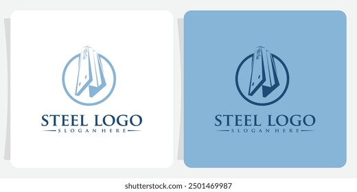 Steel fabrication logo design with skyscraper