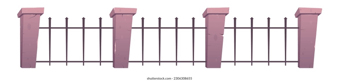 Steel fence with concrete posts in cartoon style