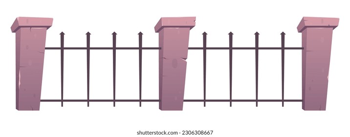 Steel fence with concrete posts in cartoon style