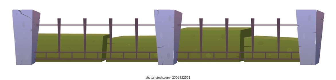 Steel fence with concrete posts in cartoon style