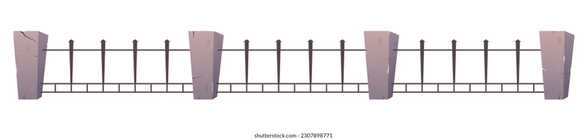 Steel fence with concrete posts in cartoon style
