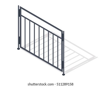 Steel fence section icon. Metal lattice barrier with shadow isometric projection vector illustration isolated on white background. For gaming environment, architecture elements, apps, web design