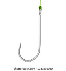 Steel fishhook isolated on white background realistic vector illustration.