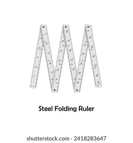 Steel folding ruler color illustration flat vector. Work tool. DIY tool.