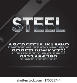 Steel Font And Numbers, Eps 10 Vector, Editable For Any Background 