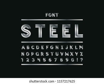  Steel font. Vector alphabet letters and numbers. Typeface design. 
