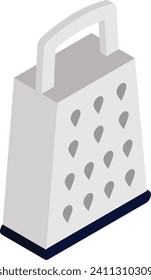 Steel Food Grater isometric concept, kitchen utensil shredder vector icon design, Bakery and Baker symbol food preparation and Kitchen Utensils sign, Recipe development stock illustration