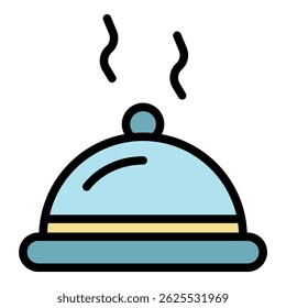 Steel food pot icon. Outline steel food pot vector icon color flat isolated