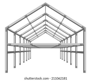 Steel Frame Building Project Scheme Isolated On White Vector Illustration