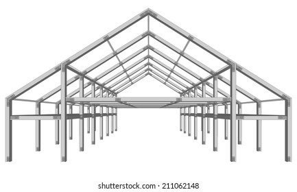 steel frame wide building project scheme isolated on white vector illustration