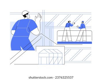 Steel framing abstract concept vector illustration. Group of contractors on lifting machines deals with steel framing, commercial construction site, building process abstract metaphor.