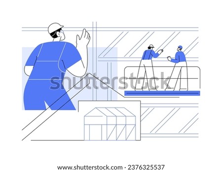 Steel framing abstract concept vector illustration. Group of contractors on lifting machines deals with steel framing, commercial construction site, building process abstract metaphor.