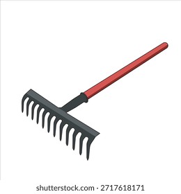 Steel garden hand fork vector art with a long red handle. Essential for landscaping, gardening, and yard maintenance themed graphic design assets.