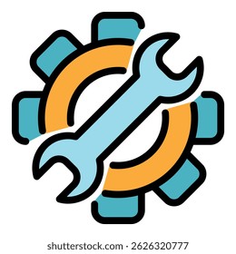 Steel gear wrench icon. Outline steel gear wrench vector icon color flat isolated
