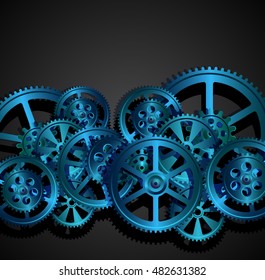 steel gears on a black background, vector illustration clip-art
