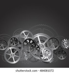 steel gears on a black background, vector illustration clip-art