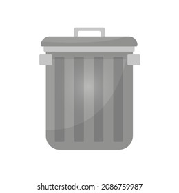 Steel gray trash bin isolated on a white background.Trash can empty bucket. Vector flat illustration.