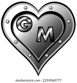 Steel Heart with the initials G and M, vector illustration, mixes beauty, love, lovers, passion, affection and happiness. In vector, it is an illustrative drawing. Amazing illustration. Good is God.