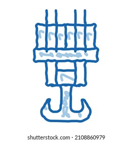 Stahlhakenskizze-Vektorgrafik. Handgezeichnetes blaues Stahlhakenschild aus Doppel-Linie. einzelne Symbolillustration