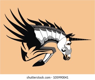 steel horse, jumping steel horse with the horn and the wings