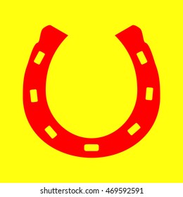 Steel horseshoe sign. Red on yellow background.