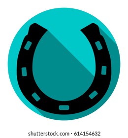 Steel horseshoe sign. Vector. Flat black icon with flat shadow on sky circle with white background. Isolated.