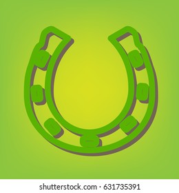 Steel horseshoe sign. Vector. Green line icon with brown shadow at green-yellow background.