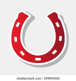 Steel horseshoe sign. Vector. New year reddish icon with outside stroke and gray shadow on light gray background.