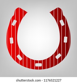 Steel horseshoe sign. Vector. Vertically divided icon with colors from reddish gradient in gray background with light in center.