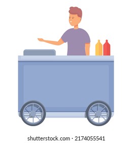 Steel hot dog cart icon cartoon vector. Street food. Stall vendor