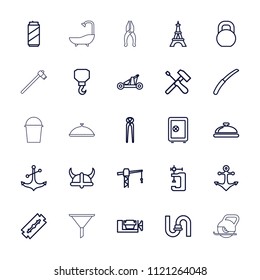 Steel icon. collection of 25 steel outline icons such as dish, eiffel tower, razor, safe, pipe, construction crane, vice clamp, hook. editable steel icons for web and mobile.