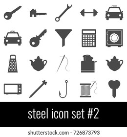 Steel. Icon set 2. Gray icons on white background.
