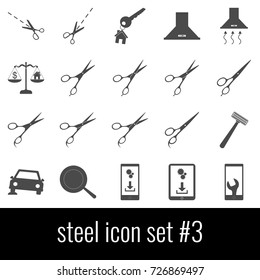 Steel. Icon set 3. Gray icons on white background.
