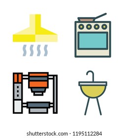 steel icon set. vector set about extractor hood, sink, industrial robot and oven icons set.