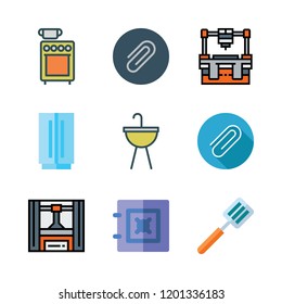 steel icon set. vector set about sink, safebox, spatula and stove icons set.