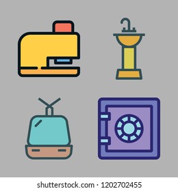 steel icon set. vector set about sink, cable car cabin, safebox and drilling icons set.