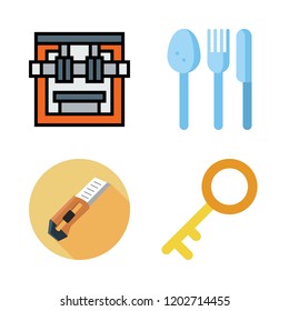 steel icon set. vector set about cutter, industrial robot, cutlery and key icons set.