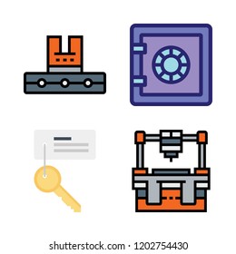 steel icon set. vector set about safebox, key and industrial robot icons set.
