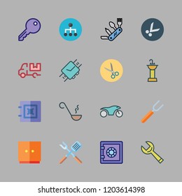 steel icon set. vector set about wristwatch, knife, wrench and key icons set.