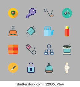 steel icon set. vector set about key, ladle, wristwatch and car key icons set.