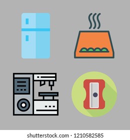 steel icon set. vector set about oven, sharpener, industrial robot and fridge icons set.