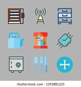 steel icon set. vector set about antenna, kettle, cabinet and wristwatch icons set.