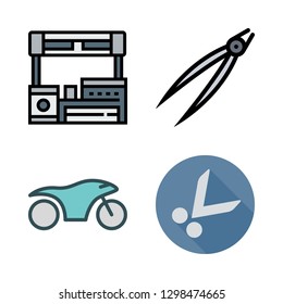 steel icon set. vector set about motorcycle, tongs, industrial robot and scissors icons set.