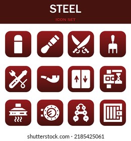 steel icon set. Vector  illustrations related with Thermo, Chisel and Saber