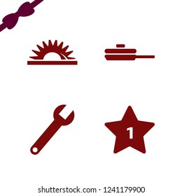 steel icon. steel vector icons set wrench, saw, pan and hotel one star